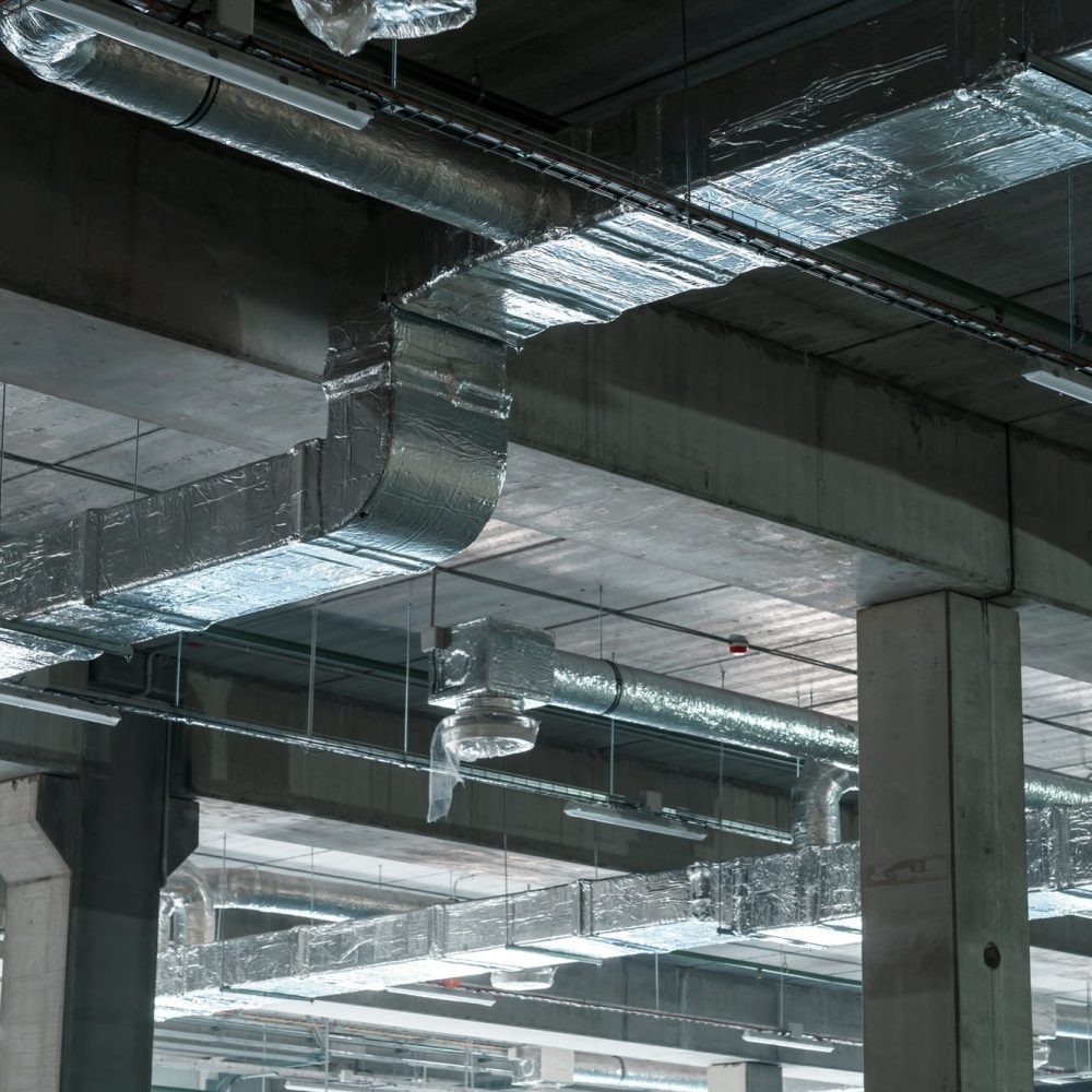 Air ventilation system on the ceiling in a large warehouse